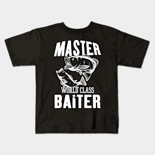 Fishing Meme | Vintage Master Baiter Funny Graphic For Punny Fisherman Kids T-Shirt